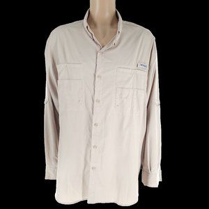 Columbia PFG Omni - Shade Men Shirt Long Sleeves Polyester Beige Size 3X
